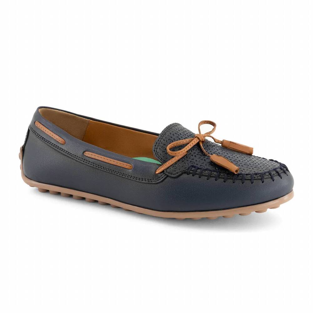 NEW ANDREA women's leather loafer in navy blue